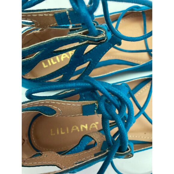 NIB Liliana Turquoise Tie Up Flat Sz 7 - Picture 5 of 7
